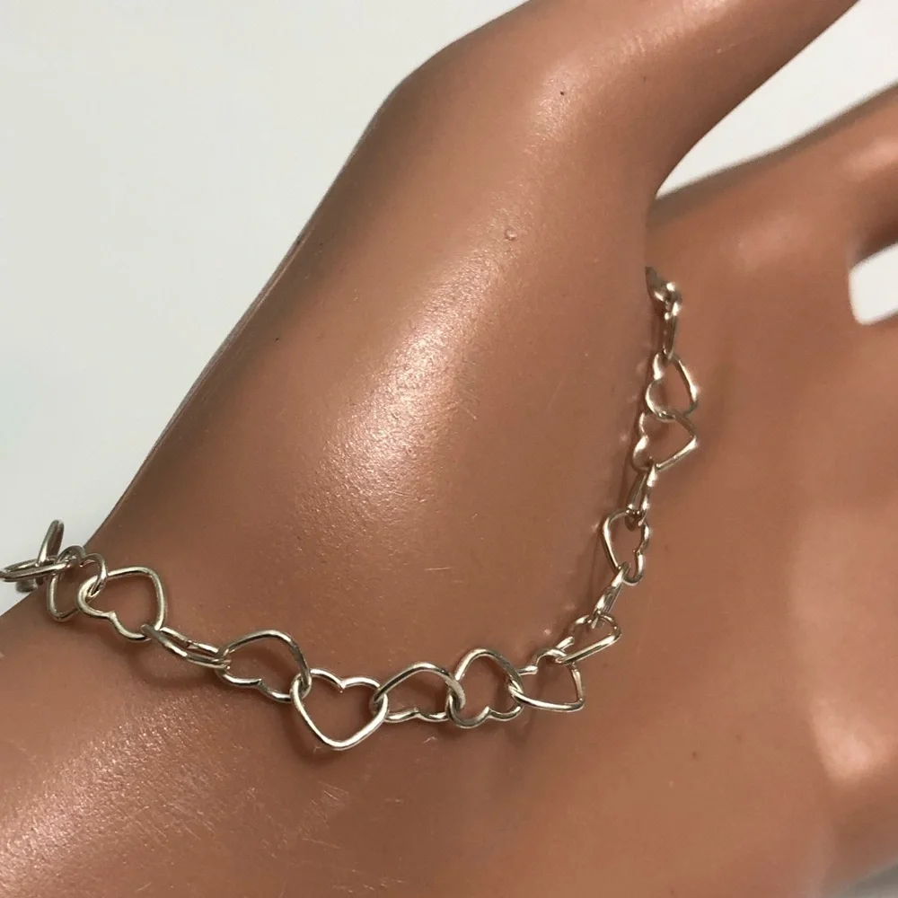 By KA 1772 Sterling Silver Open Hearts  Chain Adjust. Bolo Slide 925 Bracelet - Picture 4 of 9